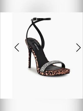 Nine West Black & Leopard Crystal-Strap Stiletto Sandals